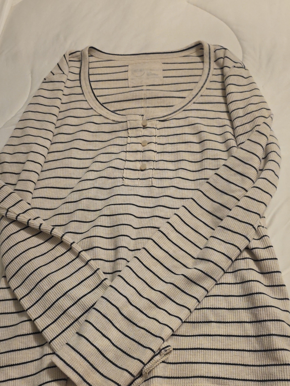 aerie White and Navy Striped Long Sleeve Henley